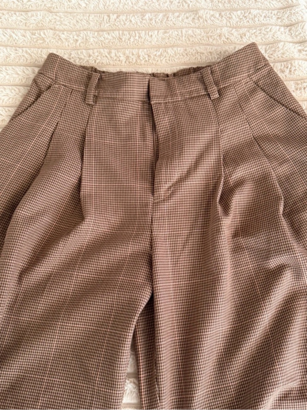 Anthropologie Brown Tan Micro-Check Wide Leg Trousers